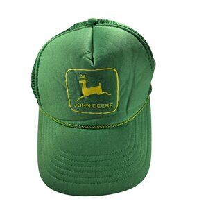John Deere Green Mesh Trucker Hat Yellow Logo Snapback Adjustable cap vtg